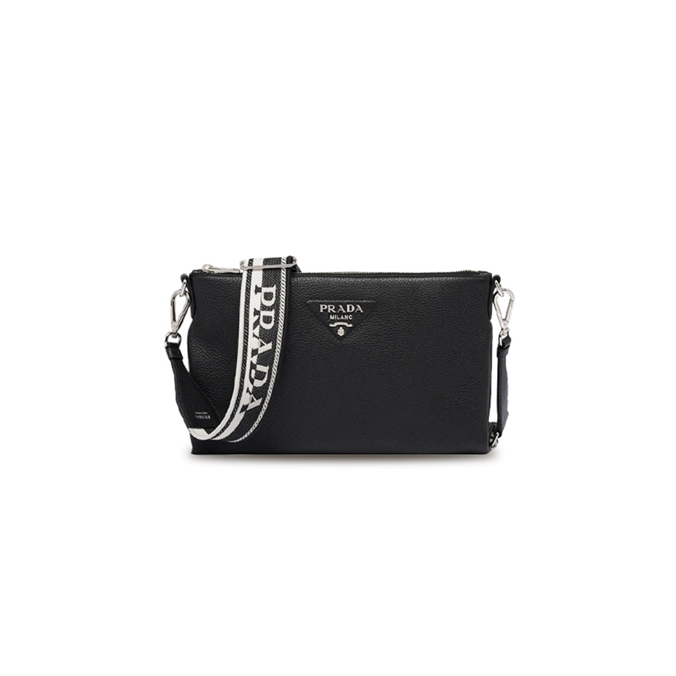 pra*a monoCh*0me logo zip closure leather crossbody shoulder bag 1bh050 (30*19.5cm)